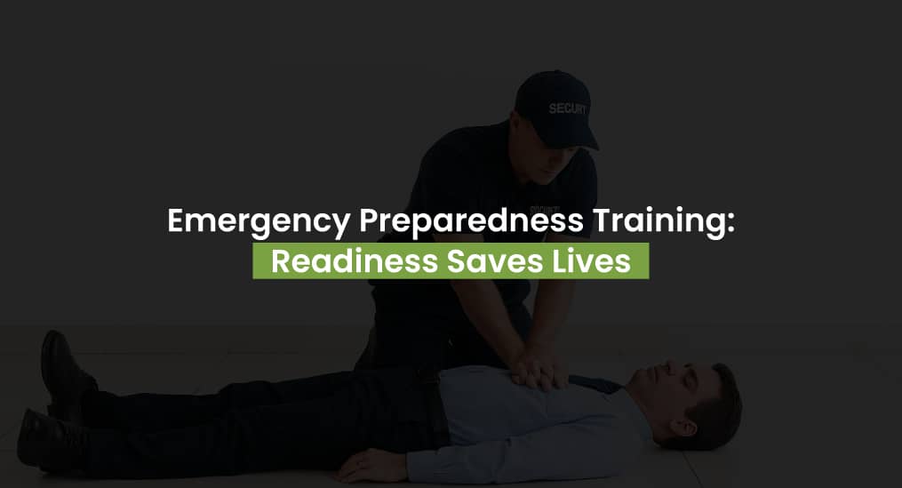 Security officer giving CPR during emergency preparedness training