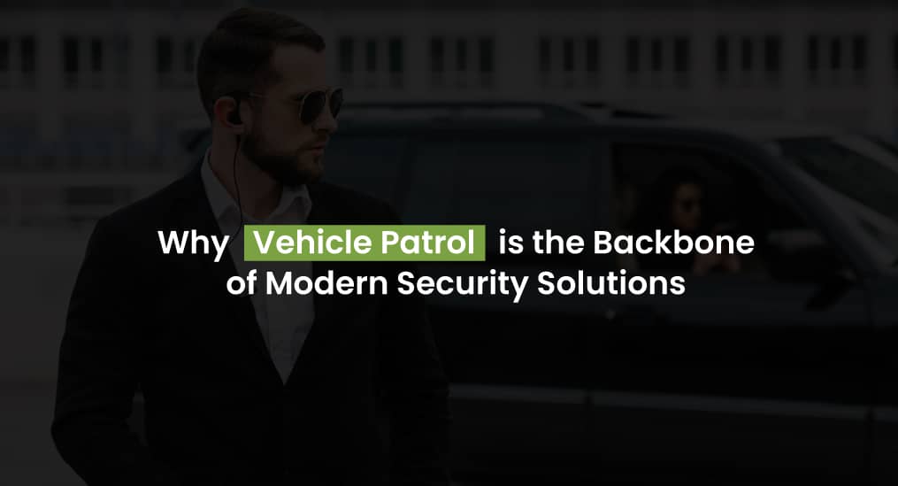 Security guard near vehicle, emphasizing modern vehicle patrol.