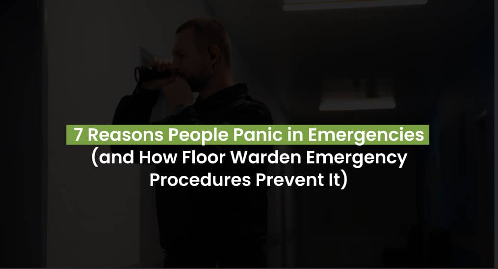Man using a walkie-talkie during a drill, demonstrating floor warden emergency procedures